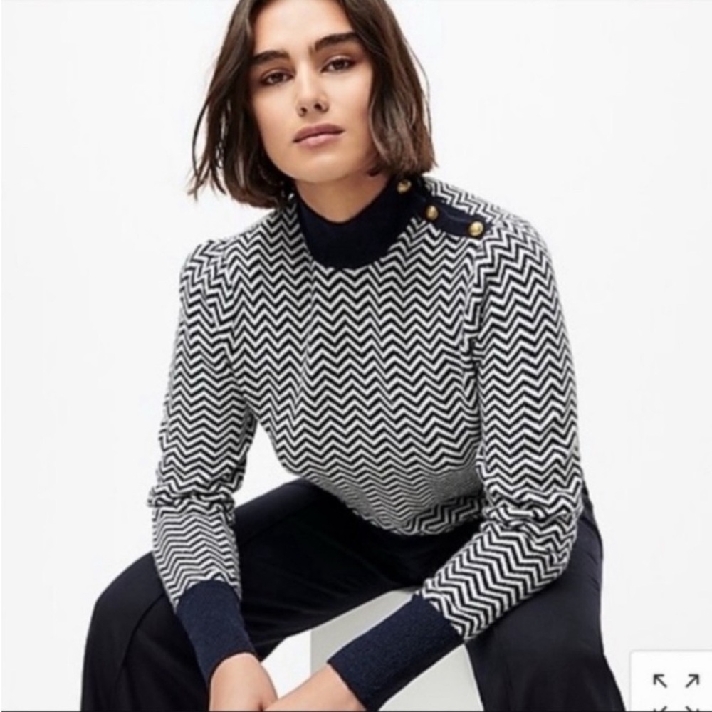 J.Crew Alpaca Blend Sweater Gold Button Mock Neck Chevron  Size Small